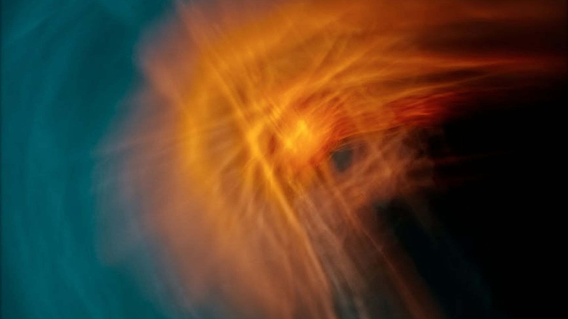 Abstract representation of energy flows and movement in a dark space.